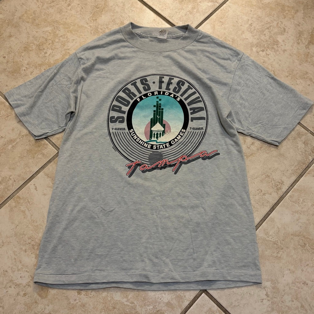 Vintage 80s Florida's Sunshine Games sports festival Tampa 7 eleven sponsor tee